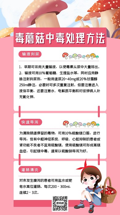 毒蘑菇中毒处理方法知识科普手机海报