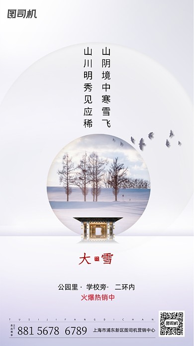 大雪节气简约手机海报