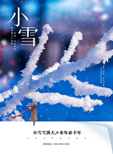 小雪蓝色清新雪花节气宣传海报
