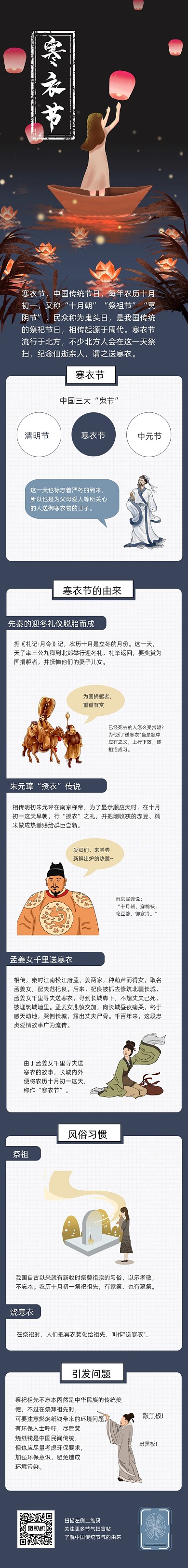 中国风传统节日寒衣节祈福莲花灯长图