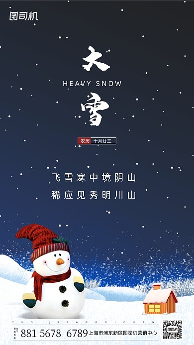 大雪节气简约手机海报