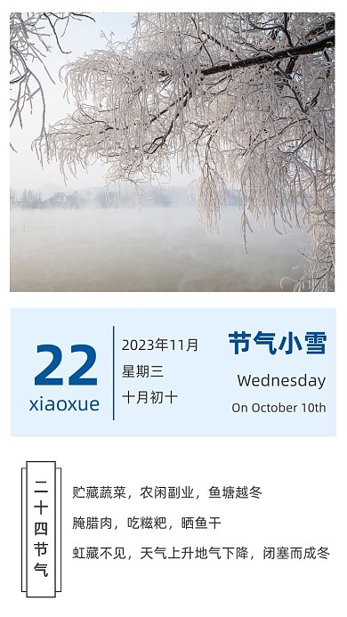 蓝色简约小雪时节文章配图