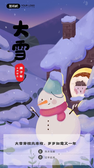 大雪插画风节日节气手机海报
