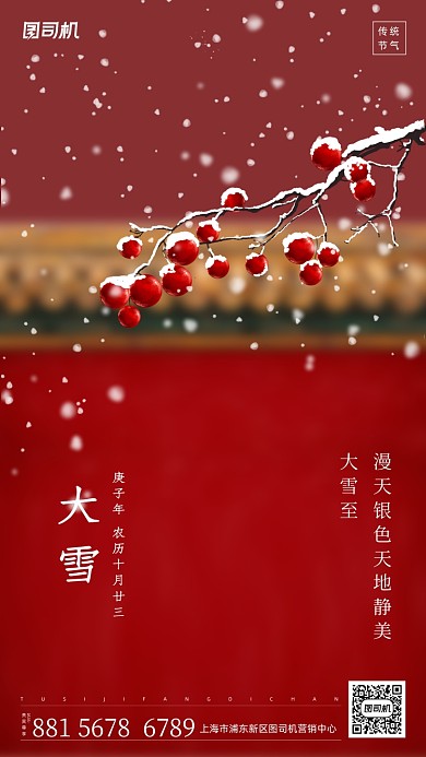 大雪节气简约手机海报