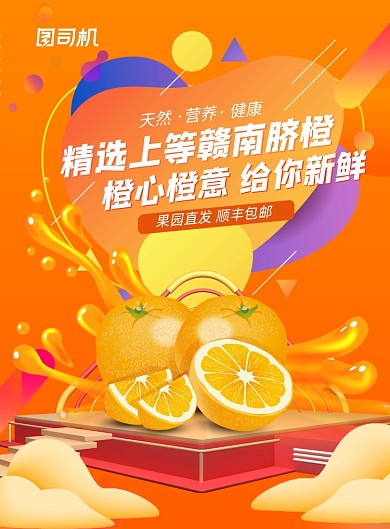赣南脐橙鲜果橙子橙色宣传海报