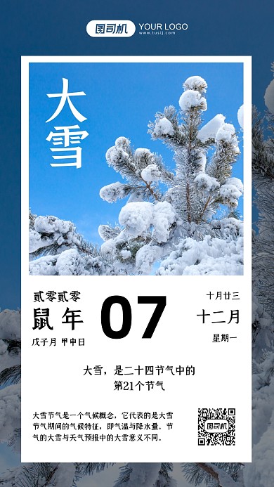 二十四节气大雪摄影图手机海报
