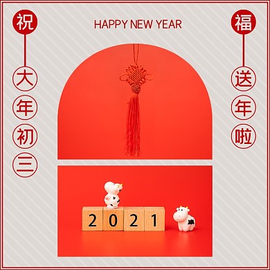 祝福新年2021大年初三方形配图