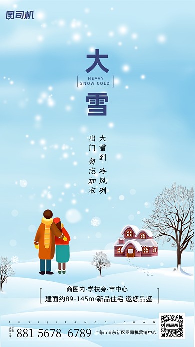 大雪节气简约手机海报