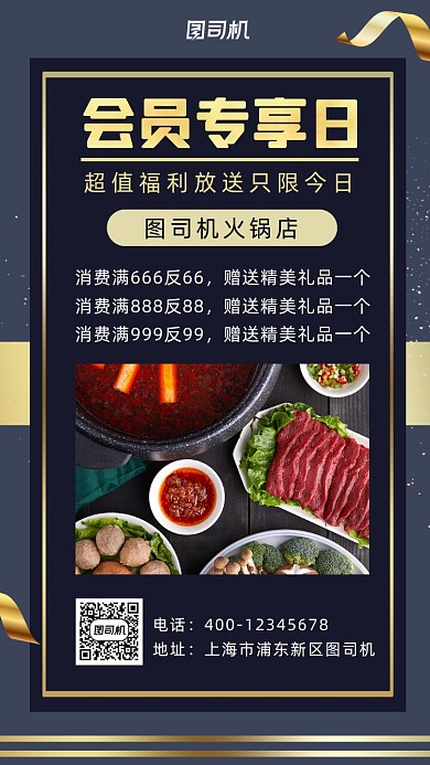 会员专享简约风手机海报