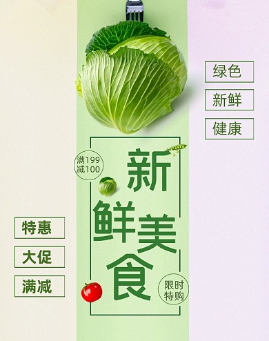 蔬菜包菜新鲜美食特惠狂欢大促海报