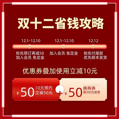 双十二省钱攻略优惠券简约促销主图