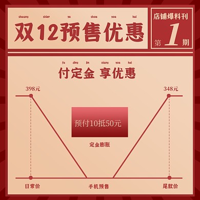 双十二预售优惠价格曲线复古风主图