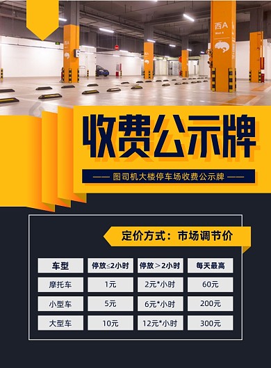 车位停车场收费公示印刷海报