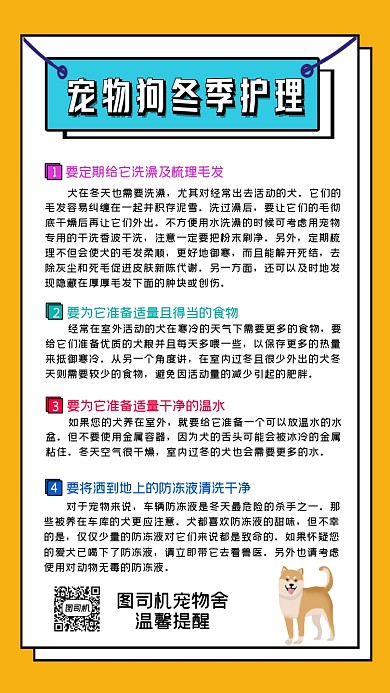 宠物狗冬季护理简约手机海报