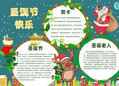 圣诞节绿色下雪小清新小报