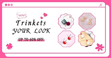 精美饰品耳环项链粉色系海报