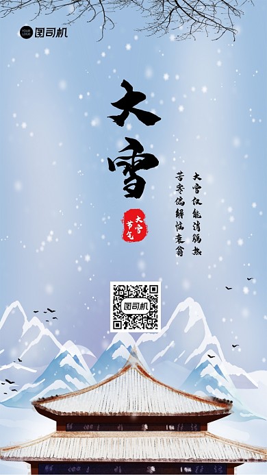 大雪节气简约手机海报