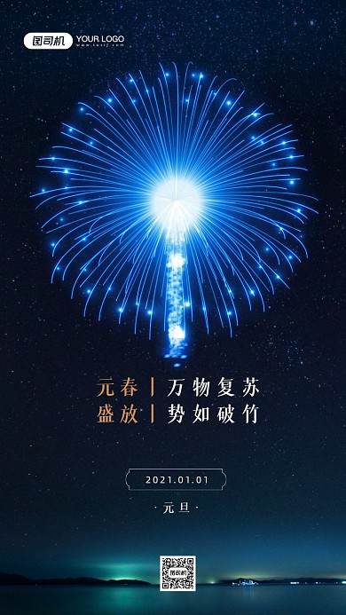 元旦祝福烟花简约手机海报