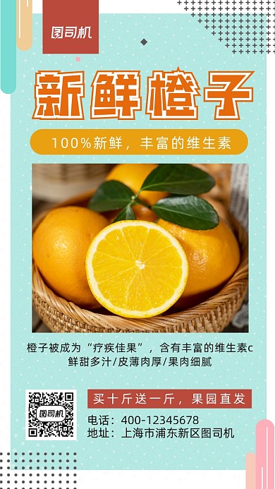 当季水果橙子简约风手机海报