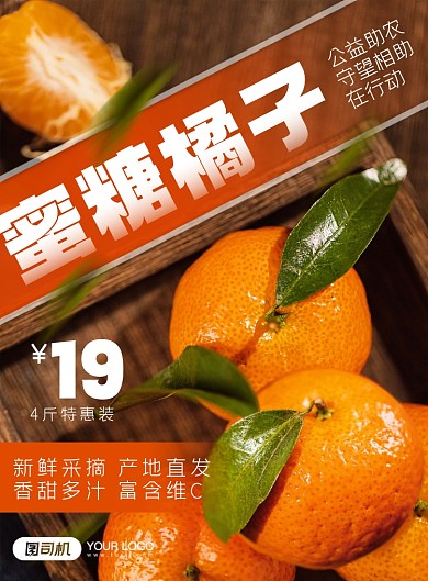 助农产品冰糖橘子印刷海报