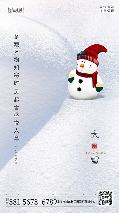 大雪节气简约手机海报
