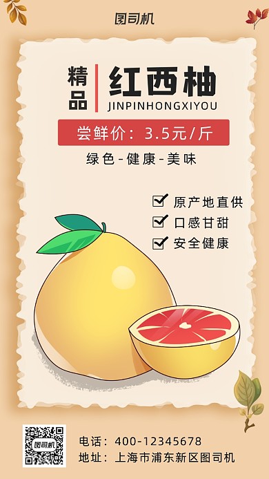 当季水果柚子简约风手机海报