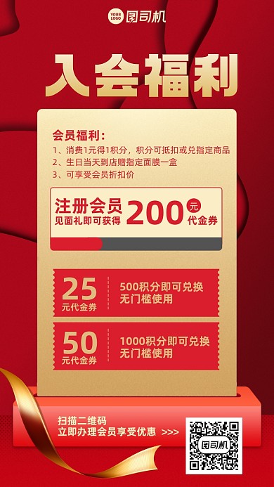 会员福利创意特权介绍手机海报