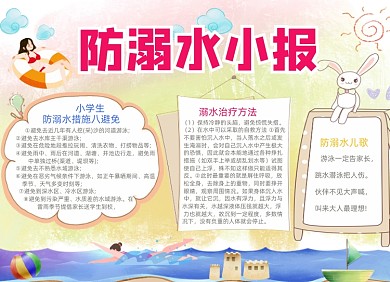 清新卡通防溺水电子小报手抄报