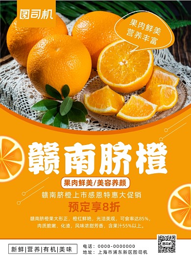 简约小清新当季水果赣南脐橙促销海报