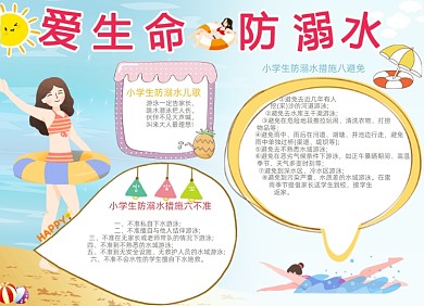 卡通防溺水电子手抄报小报