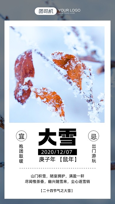 二十四节气大雪摄影图手机海报