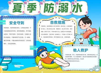 防溺水知识蓝色卡通小报
