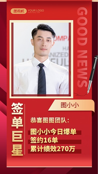 喜报每日签单巨星业务达成业绩手机海报