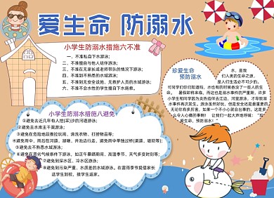 卡通预防溺水电子小报