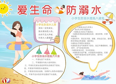 卡通防溺水电子手抄报