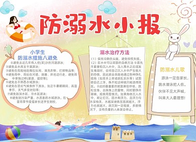清新卡通防溺水电子小报