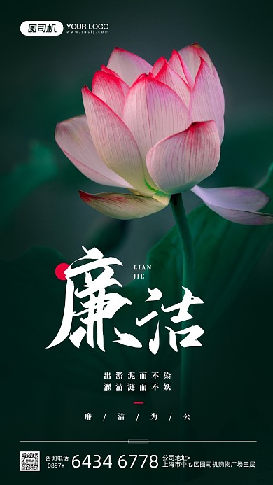廉洁为公简约摄影图公益宣传手机海报
