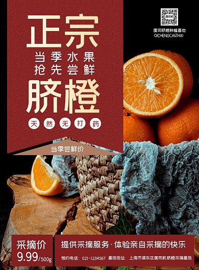 正宗脐橙采摘基地促销印刷海报
