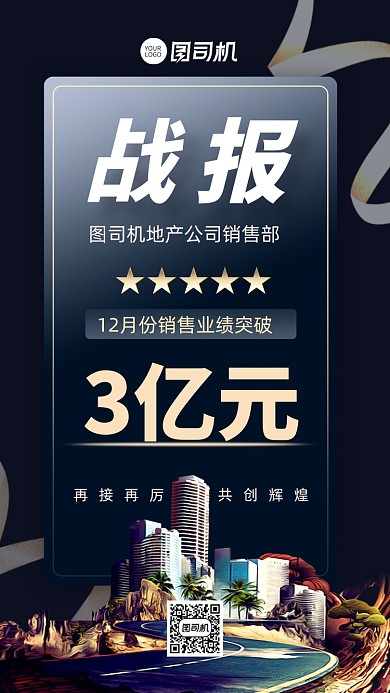 战报喜报部门销售业绩手机海报