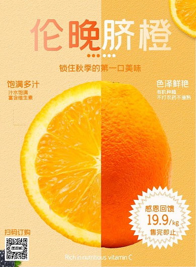 伦晚脐橙促销印刷海报