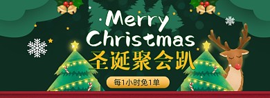 绿色卡通圣诞节海报聚会趴活动海报