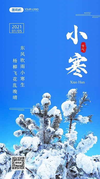 小寒节气24节气写实手机海报