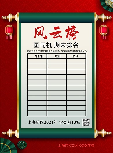 期末排名印刷海报