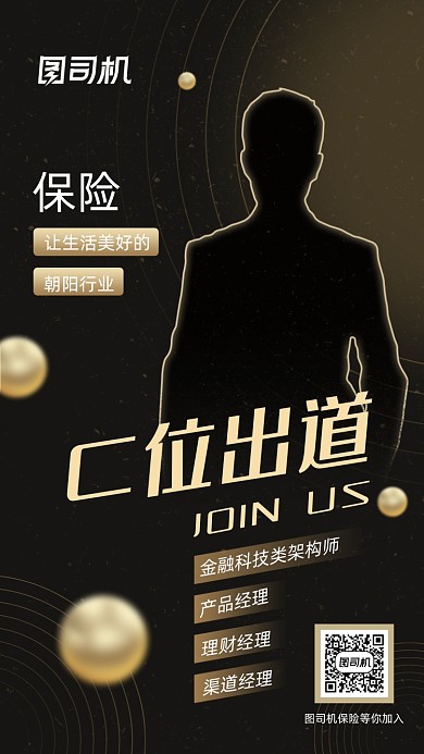 保险金融招聘高端大气黑金手机海报