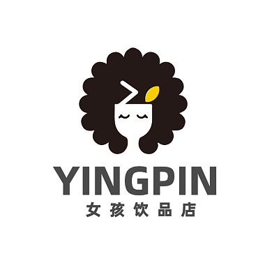 饮品店女孩爆炸头LOGO