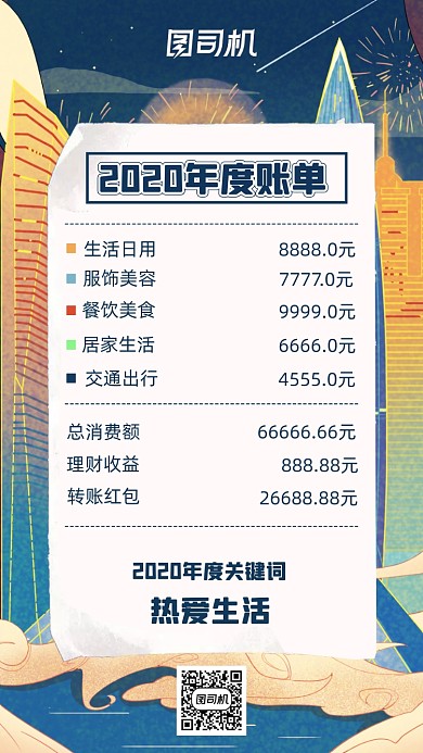 2020年度账单插画创意简约手机海报