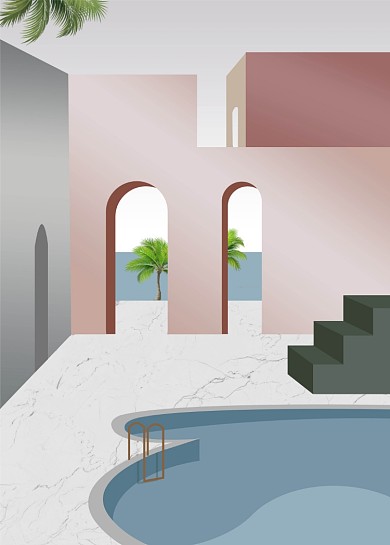 北欧几何空间建筑莫兰迪色装饰画