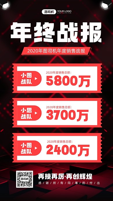 年终战报黑红质感宣传手机海报