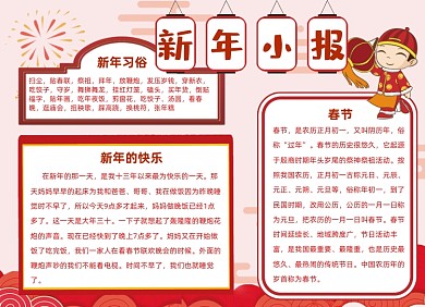 2021新年春节年俗习俗小报手抄报