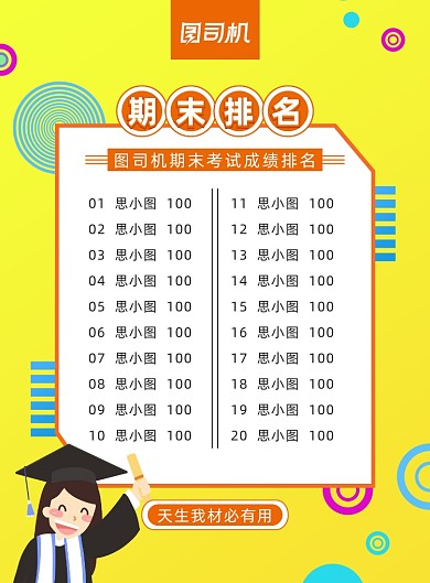 期末排名黄色撞色印刷海报